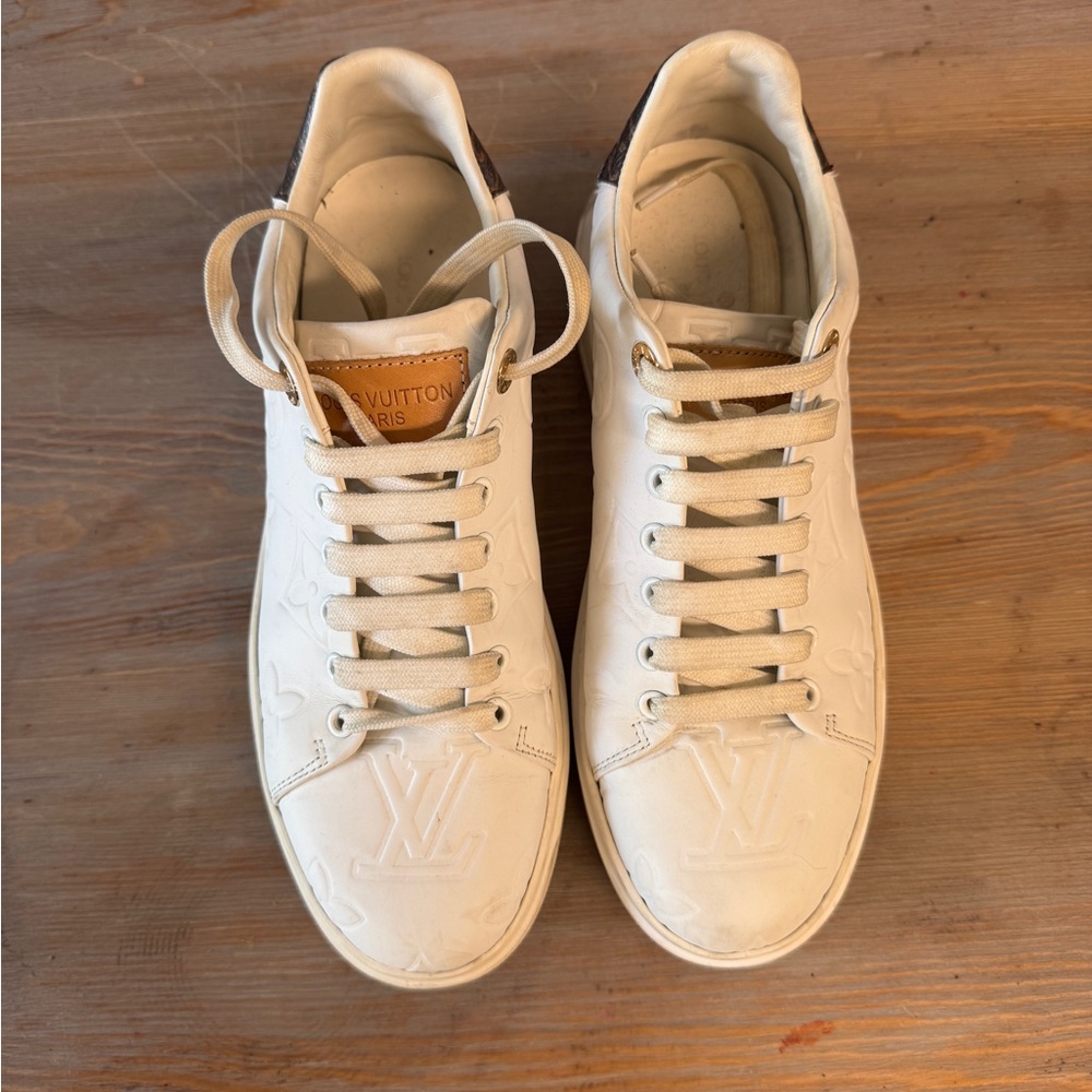 Louis Vuitton Cream Embossed Sneakers